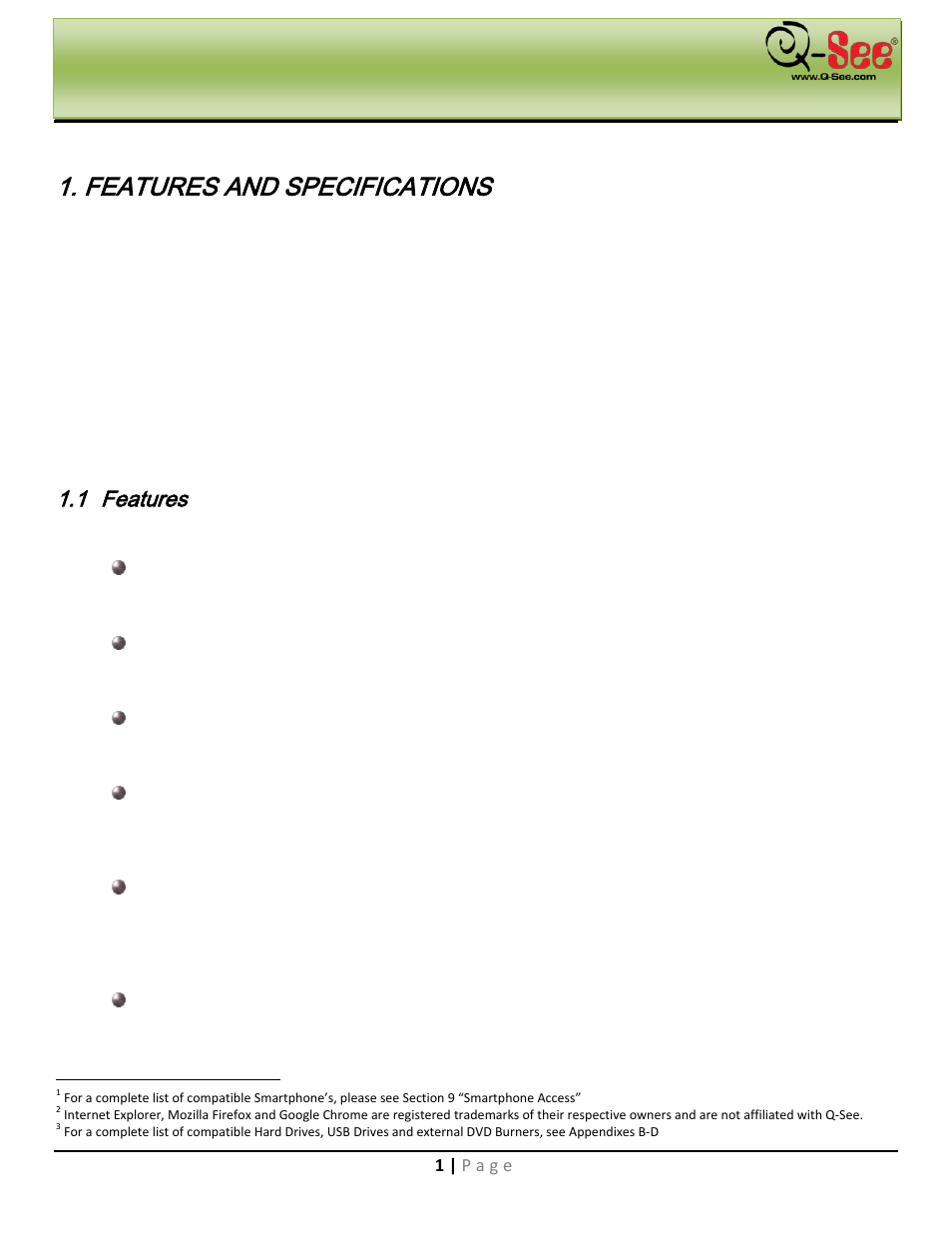 Features and specifications, Features, Features & specifications | Q-See QC40198 User Manual | Page 10 / 141