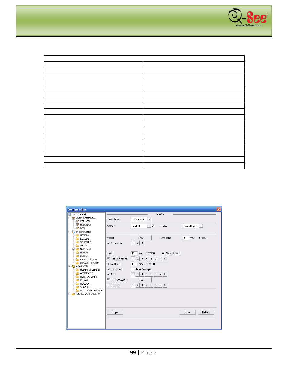 Alarm, Web operation | Q-See QC40198 User Manual | Page 108 / 141