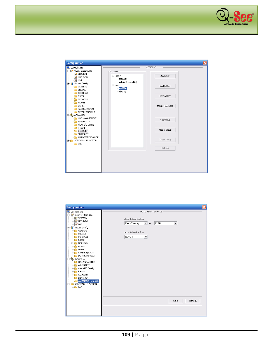 Account, Auto maintenance, Web operation | Q-See QC40198 User Manual | Page 118 / 141