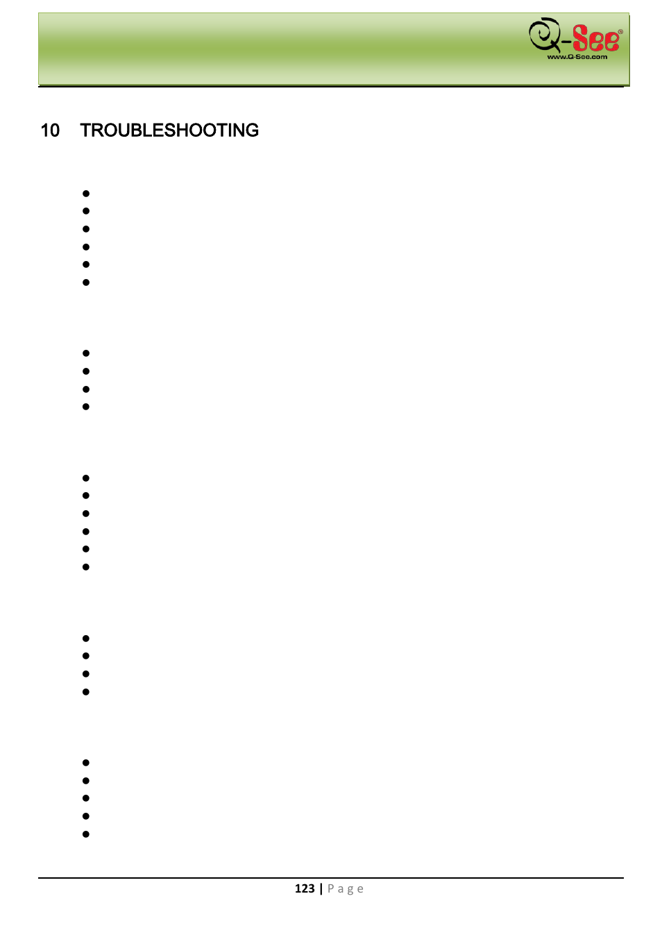 10 troubleshooting, Troubleshooting | Q-See QC40198 User Manual | Page 132 / 141