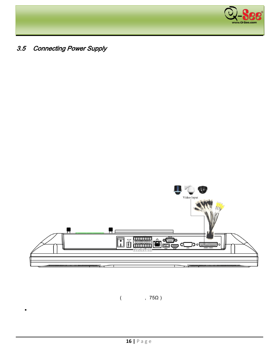 Connecting power supply, Connecting video input, Connecting video output | Installation & connection | Q-See QC40198 User Manual | Page 25 / 141