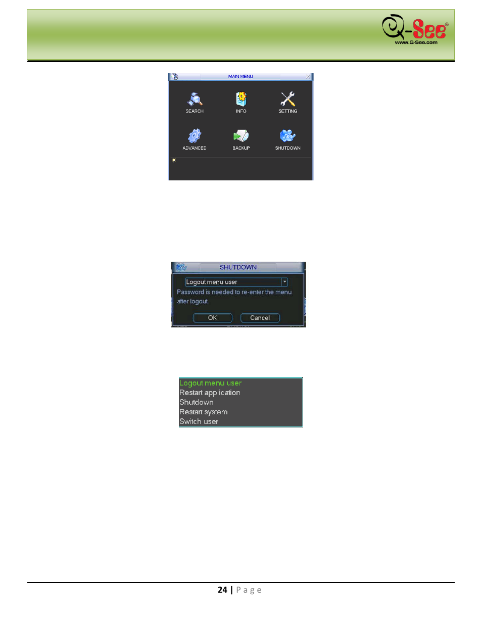 Logout, Auto resume after power failure, Navigation and controls | Q-See QC40198 User Manual | Page 33 / 141