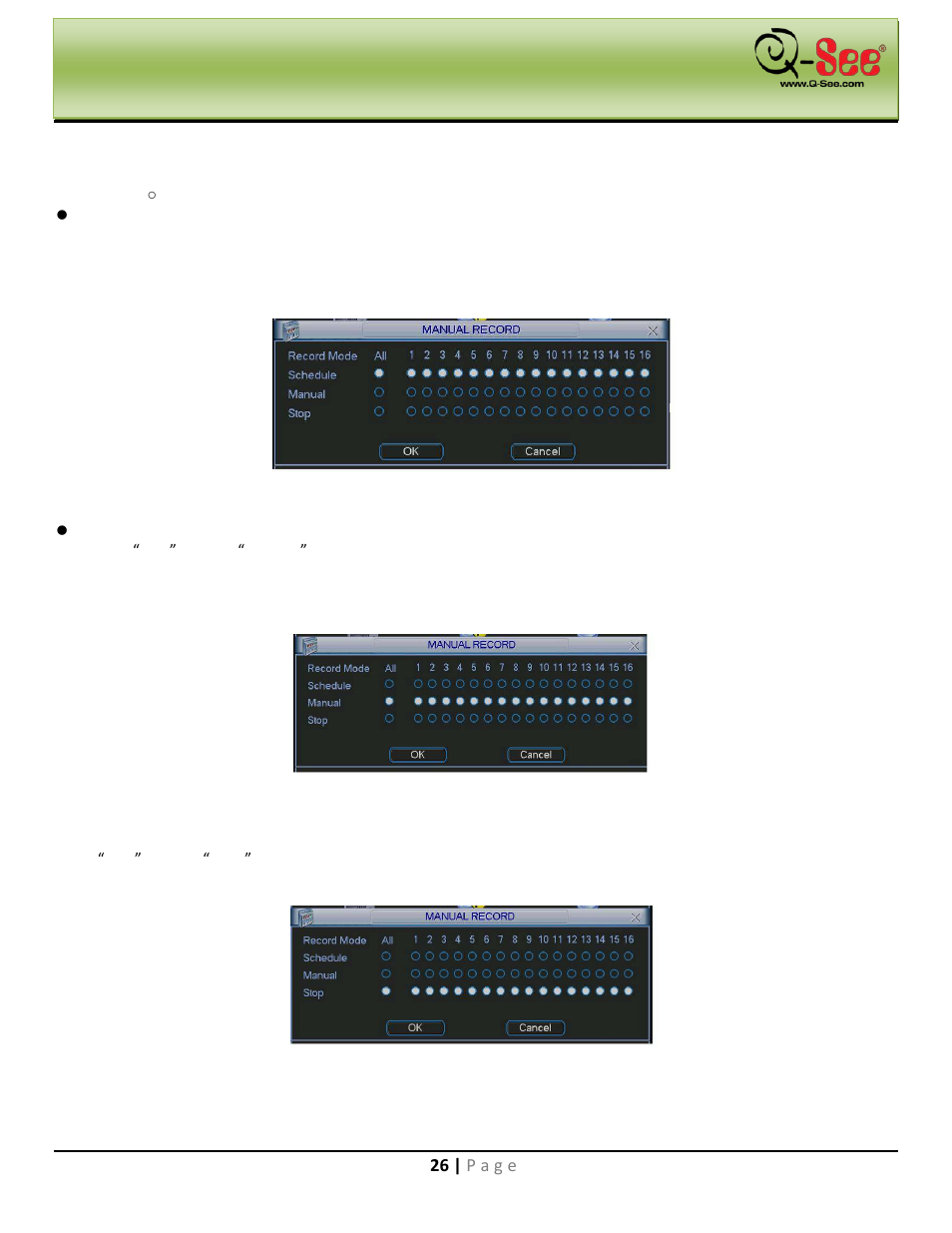 Enable all channel recording, Stop all channel recording, Navigation and controls | Q-See QC40198 User Manual | Page 35 / 141