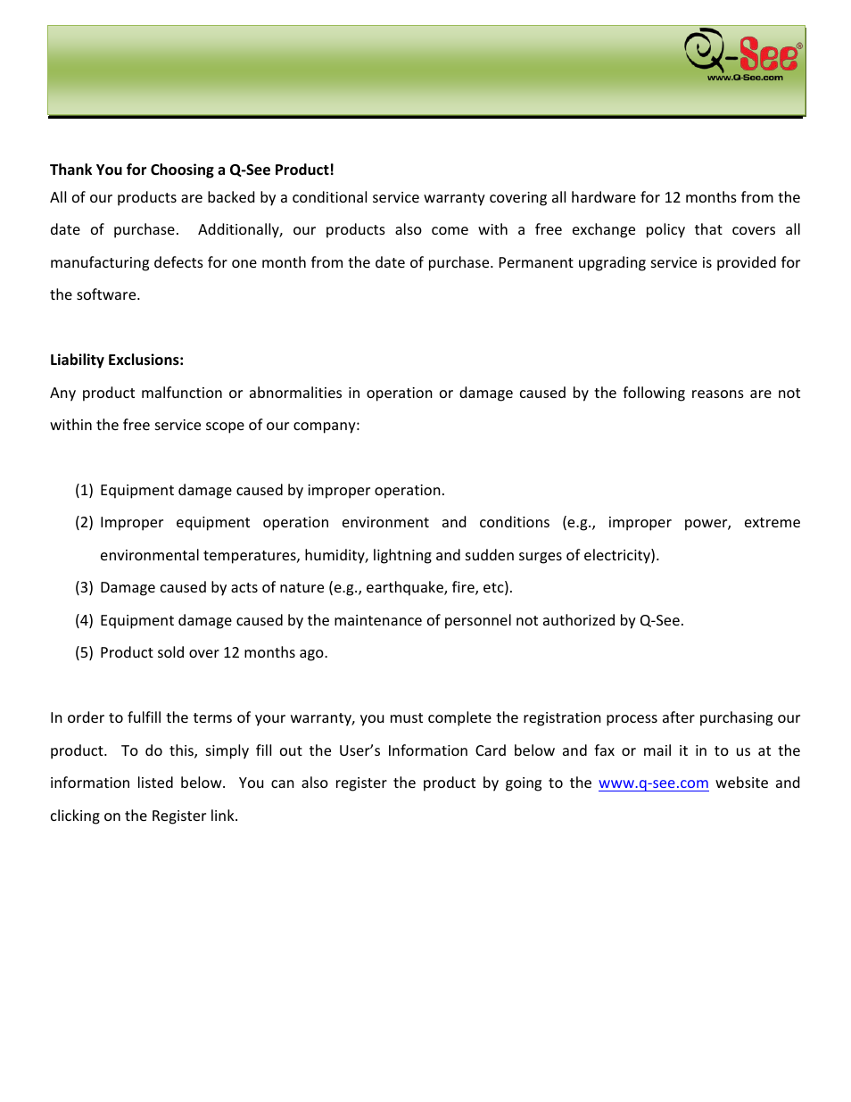 Warranty information | Q-See QC40198 User Manual | Page 4 / 141