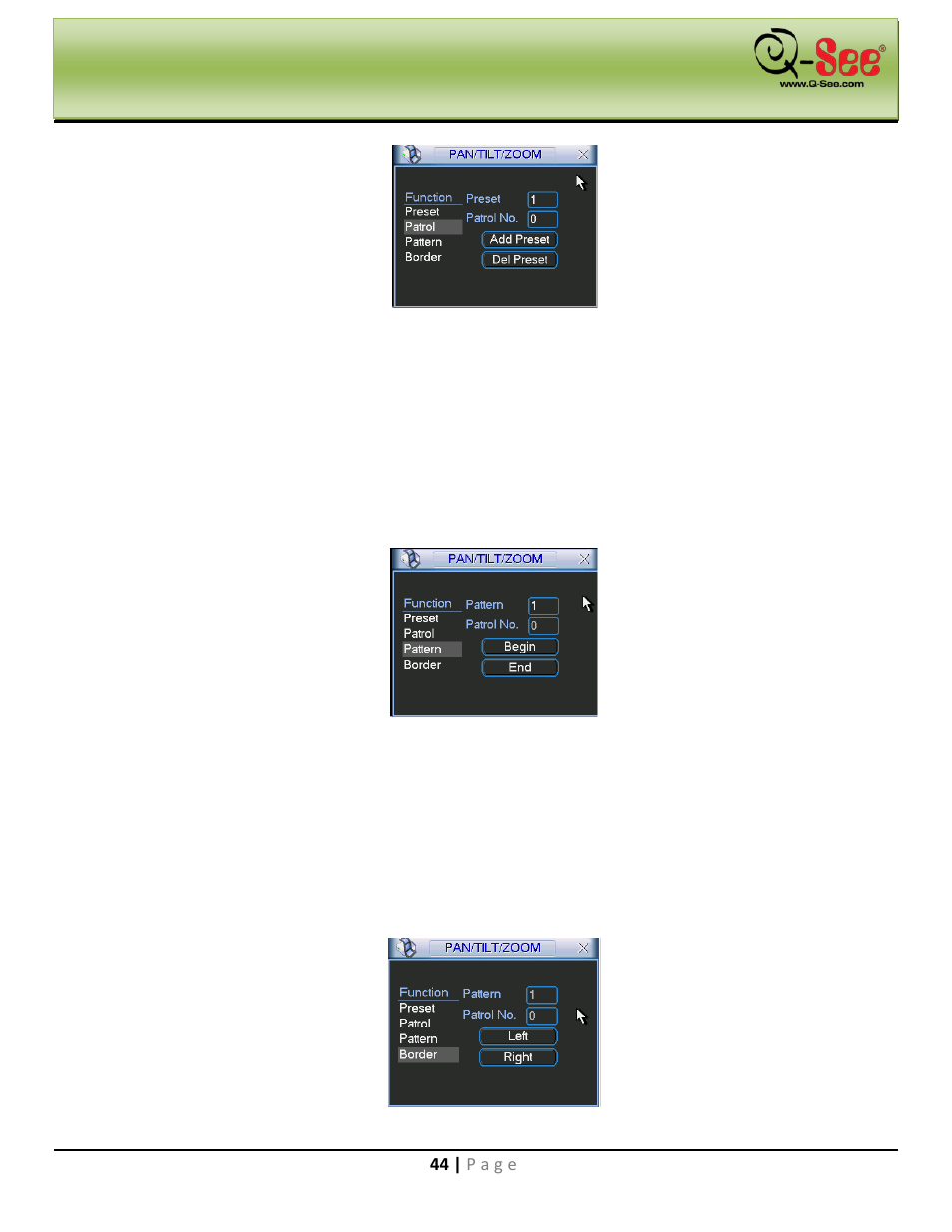 4 activate patrol (tour), 5 pattern setup, 6 activate pattern function | 7 auto scan setup, Navigation and controls | Q-See QC40198 User Manual | Page 53 / 141