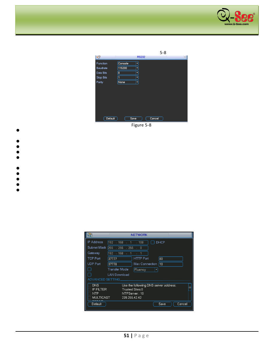 Rs232, Network, Main menu | Q-See QC40198 User Manual | Page 60 / 141