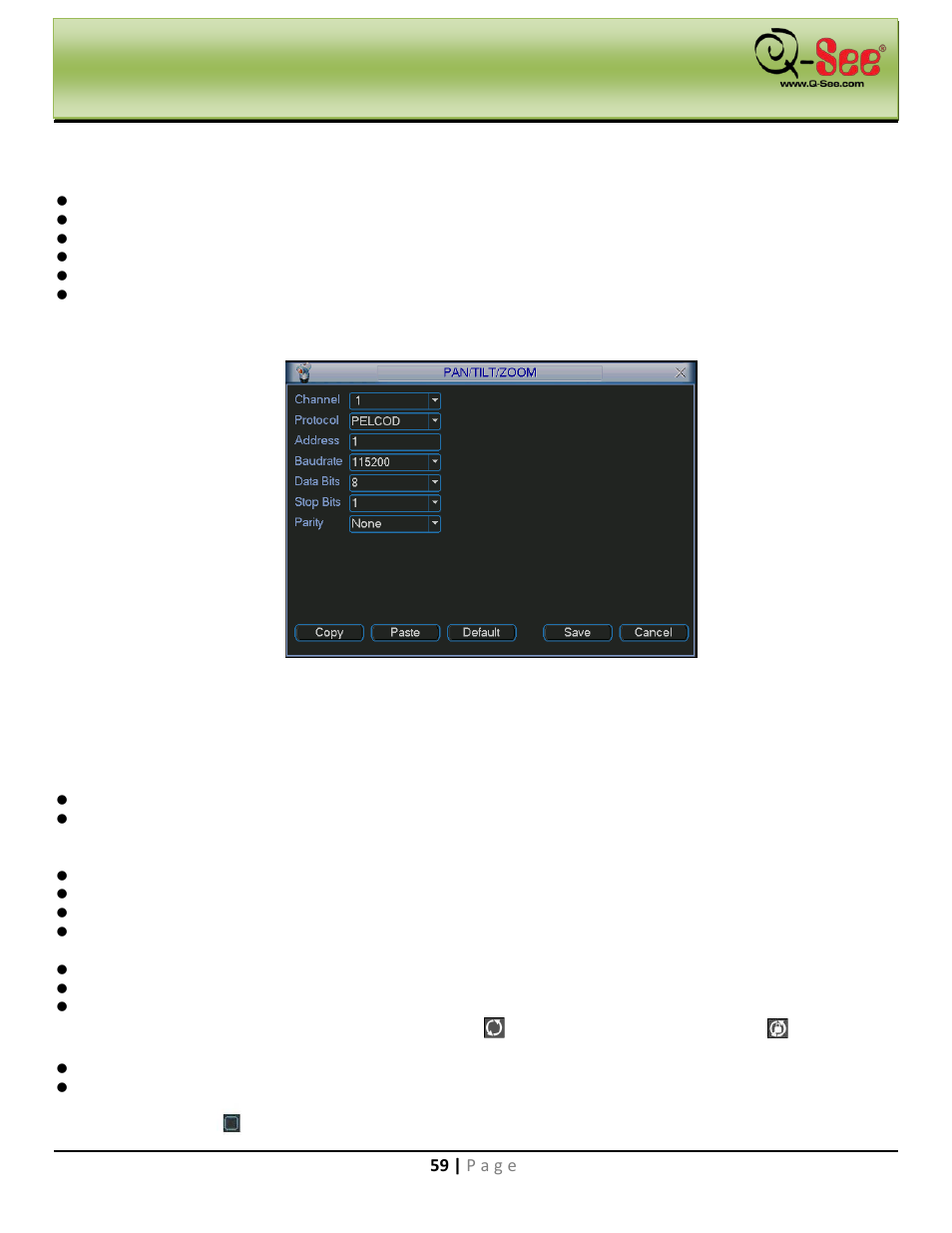 Pan/tilt/zoom, Display, Main menu | Q-See QC40198 User Manual | Page 68 / 141