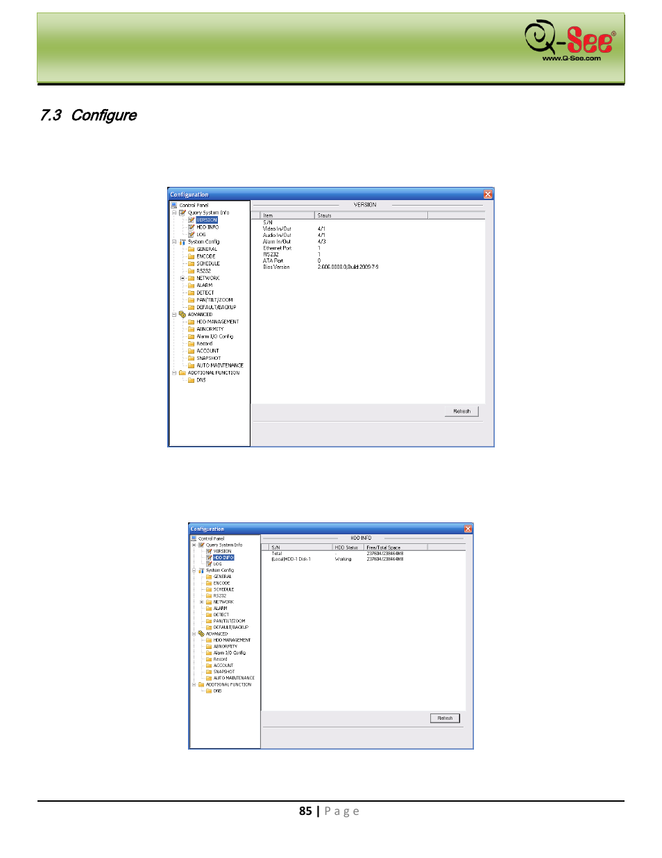 3 configure, 1 system information, Version information | Hdd information, Web operation | Q-See QC40198 User Manual | Page 94 / 141