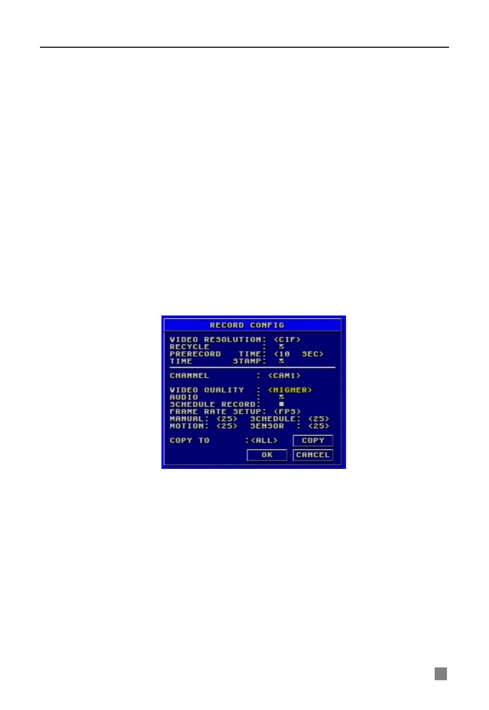 Enter channel name, Press "enter" key to confirm the operation, Show name | Channel hide, Channel color, Copy config to, Press "copy" button, Record configuration, Video resolution, Recycle | Q-See QSDF8204 User Manual | Page 15 / 61