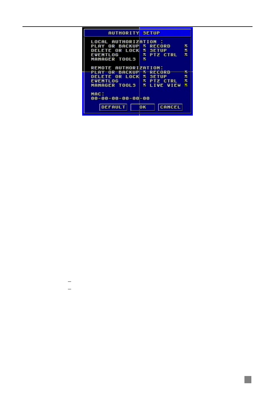 Authorization check, User, Password | Authorization, Move the cursor to "setup" button on the screen, New user, Move the cursor to "add" button on the screen, Press "enter" key, the add user menu will display, Input username and password, Press "ok" button to confirm the option | Q-See QSDF8204 User Manual | Page 23 / 61