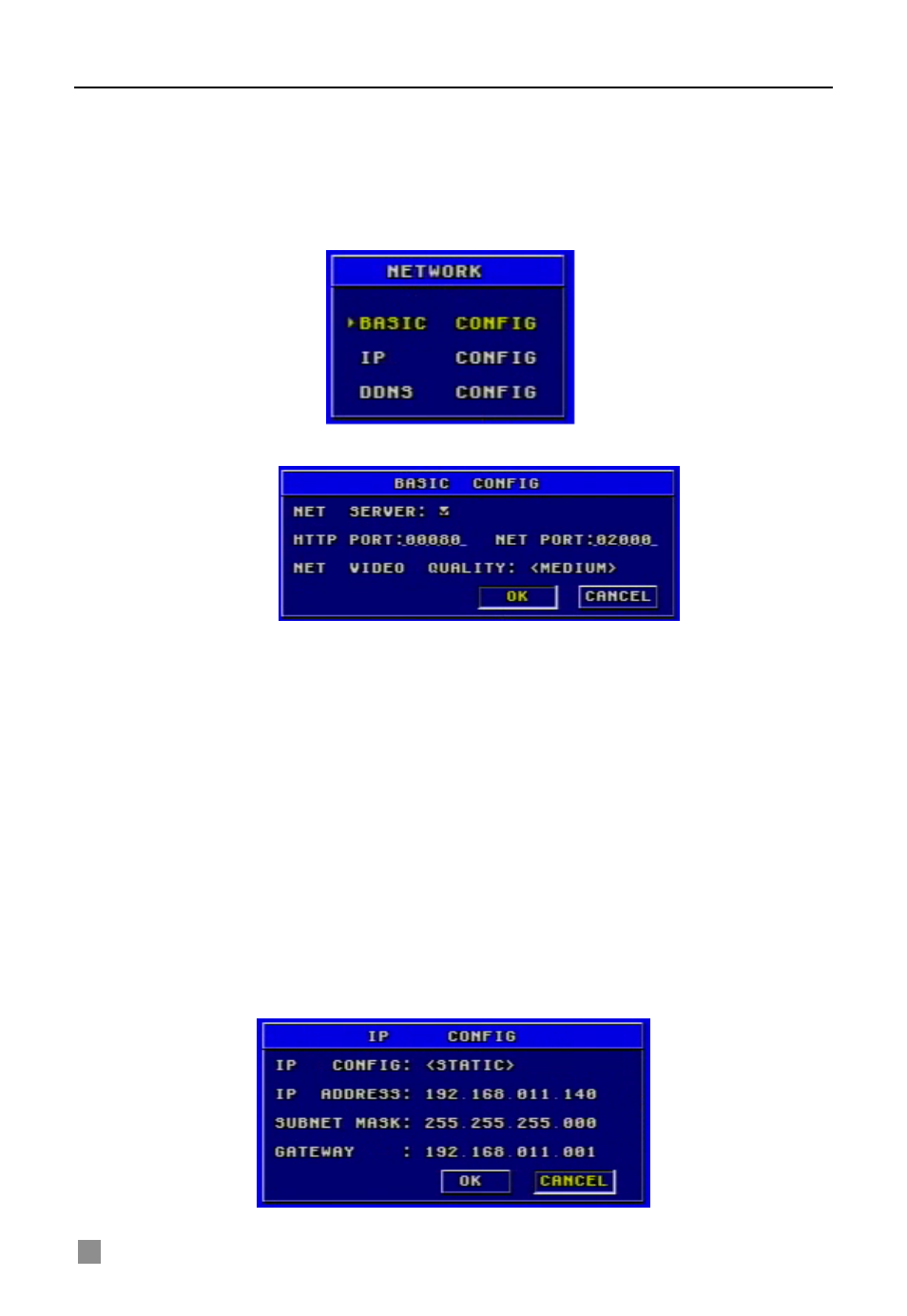 Delete user, Move the cursor to the "del" button on the screen, Network configuration | Basic configuration, Move the cursor to “basic configuration, Net server, Net video quality, Ip configuration, 7 network configuration | Q-See QSDF8204 User Manual | Page 24 / 61