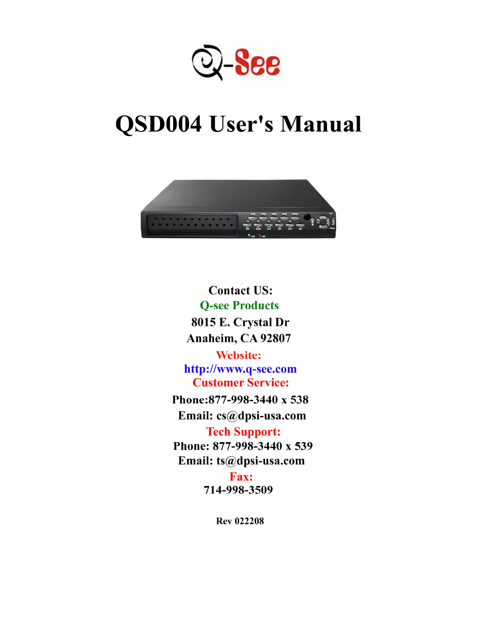 Q-See QSD004 User Manual | 22 pages