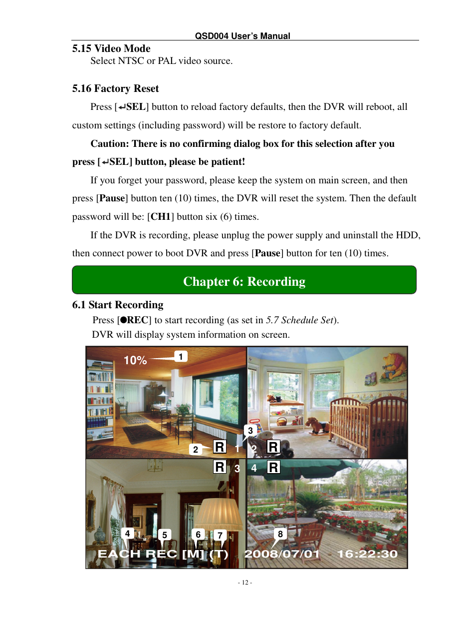 Chapter 6: recording | Q-See QSD004 User Manual | Page 15 / 22