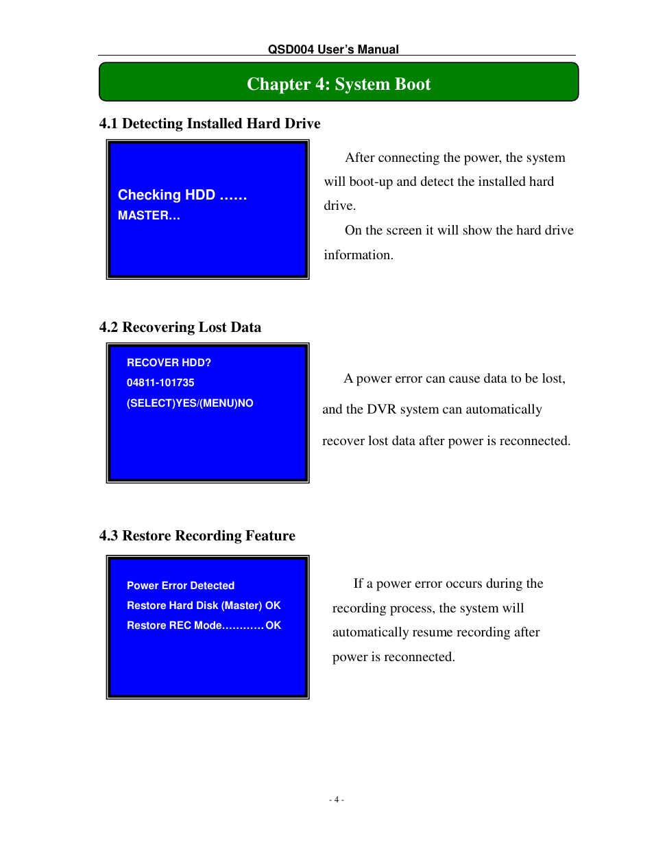 Chapter 4: system boot | Q-See QSD004 User Manual | Page 7 / 22