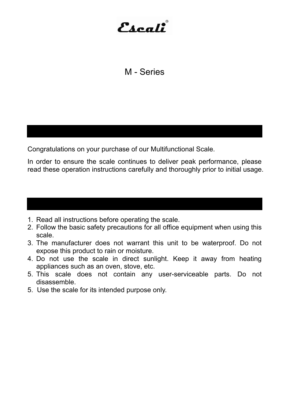 Escali M-Series User Manual | 4 pages