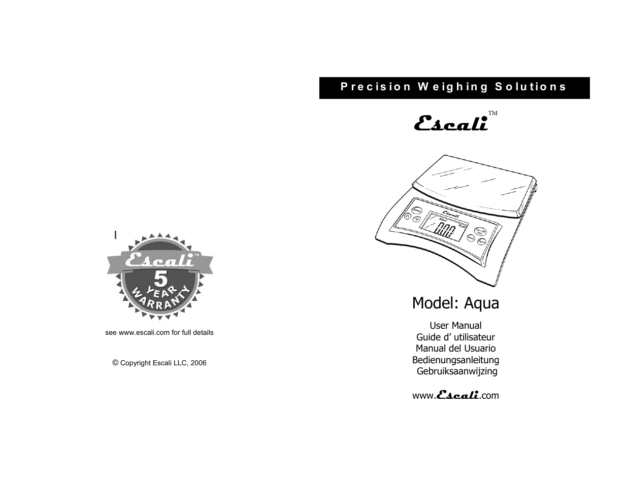 Escali Aqua User Manual | 6 pages