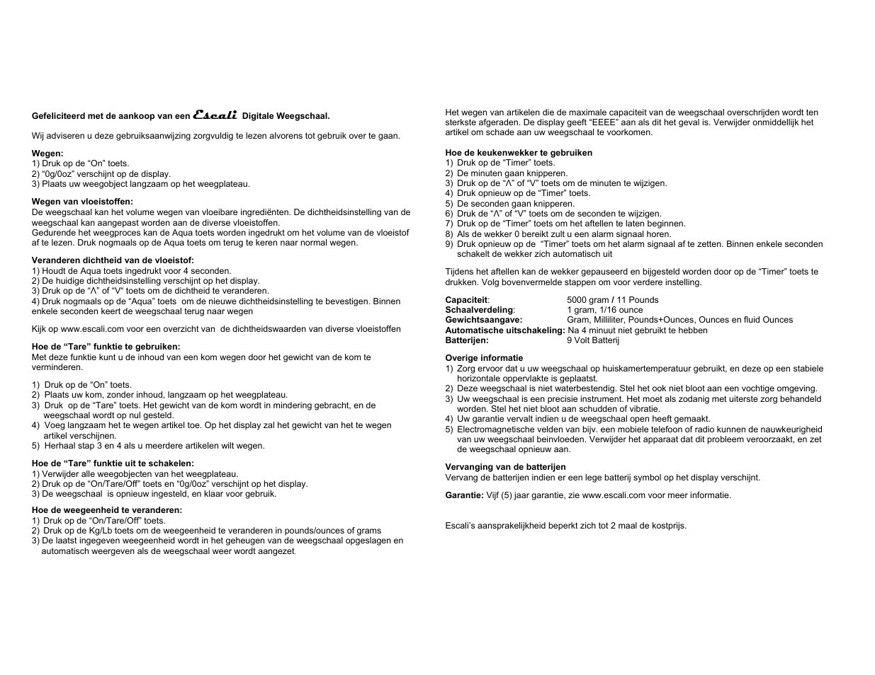 Escali | Escali Aqua User Manual | Page 6 / 6