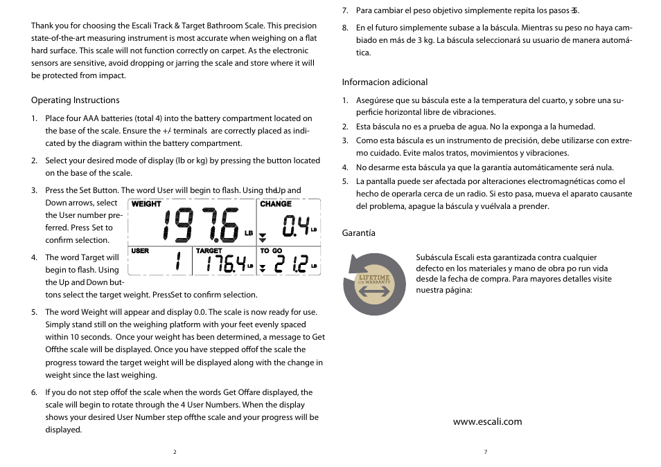 Escali TRACK & TARGET USTT180 User Manual | Page 2 / 4