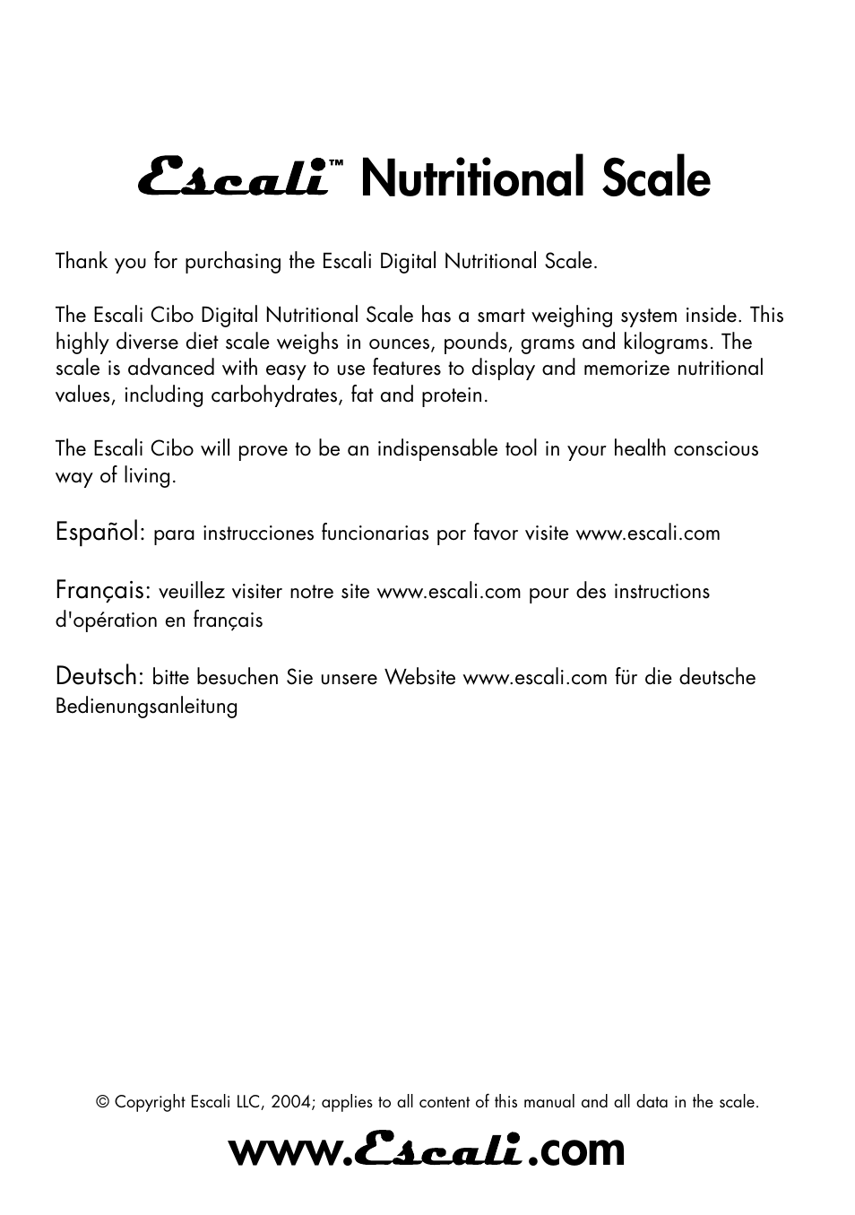 Nutritional scale | Escali Cibo User Manual | Page 2 / 21