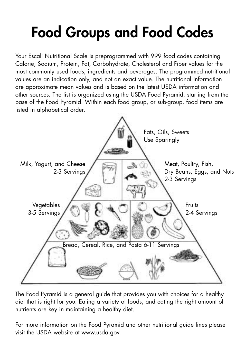 Food groups and food codes | Escali Cibo User Manual | Page 7 / 21