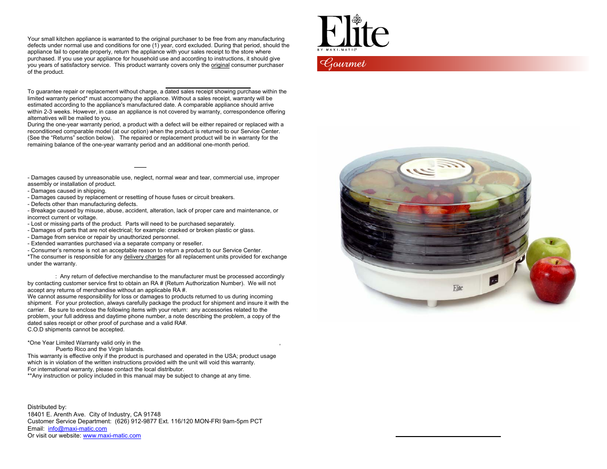 Elite Products EFD-1010 User Manual | 7 pages