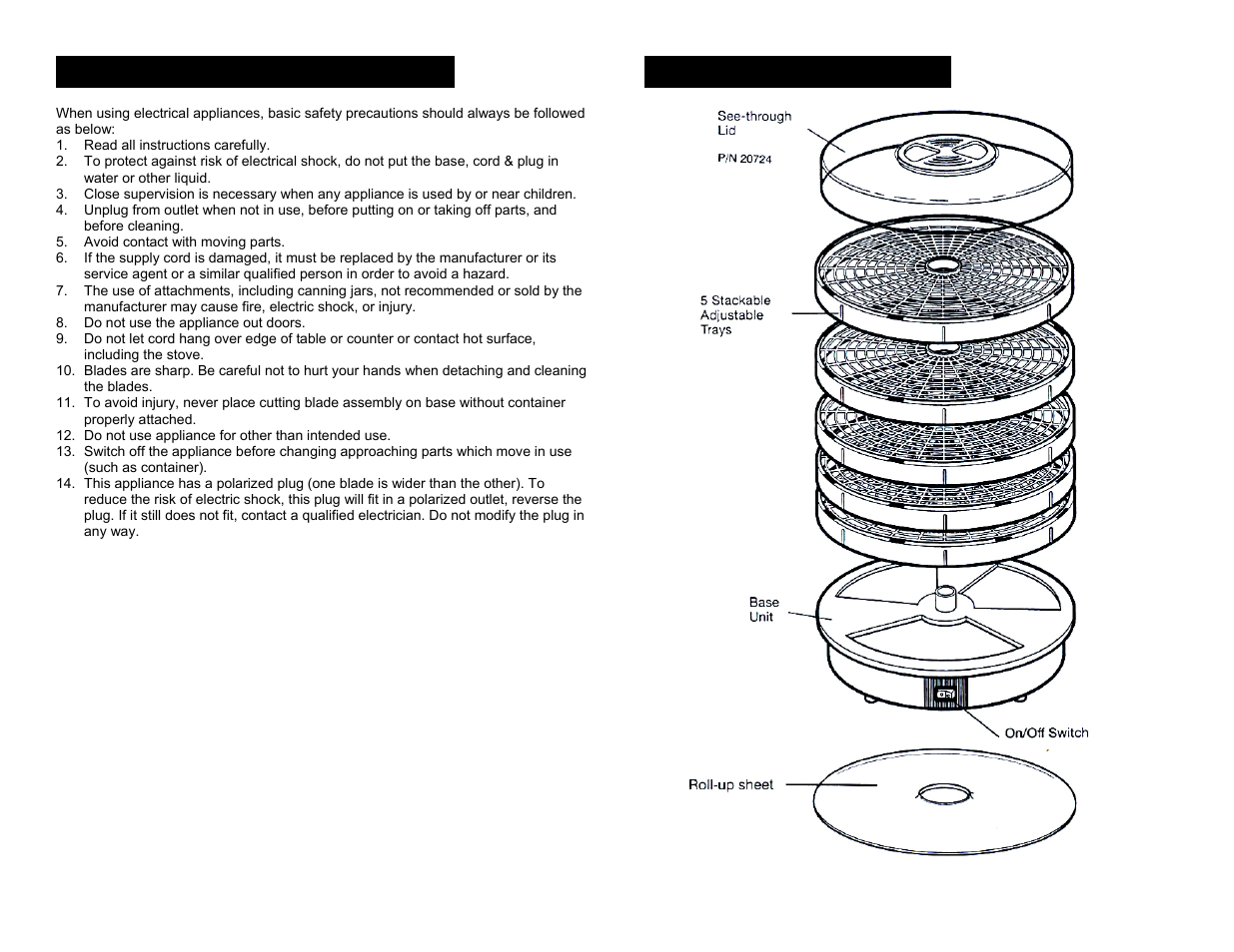 Important safeguards, Parts & features | Elite Products EFD-1010 User Manual | Page 2 / 7