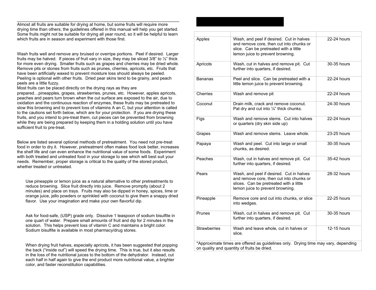 Fruit drying chart | Elite Products EFD-1010 User Manual | Page 5 / 7
