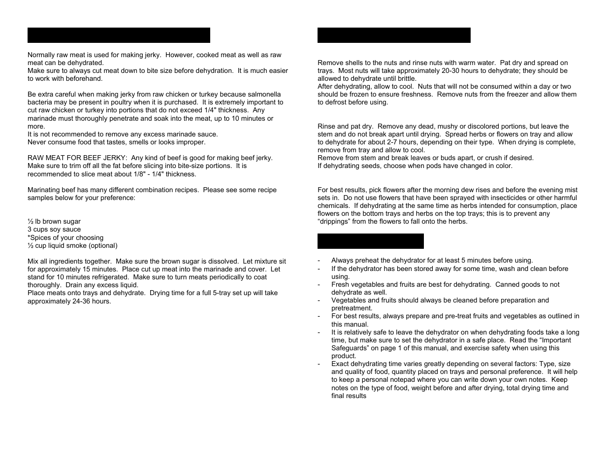 Meat drying preperation, Other dryable items, Helpful hints | Elite Products EFD-1010 User Manual | Page 6 / 7