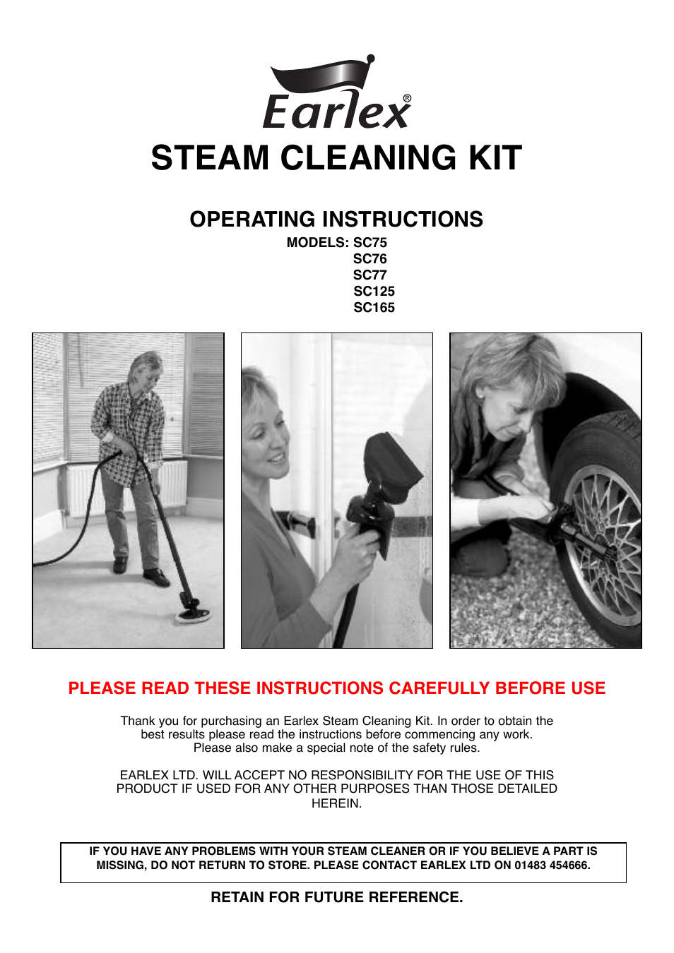 Earlex STEAM CLEANING KIT SC165 User Manual | 8 pages