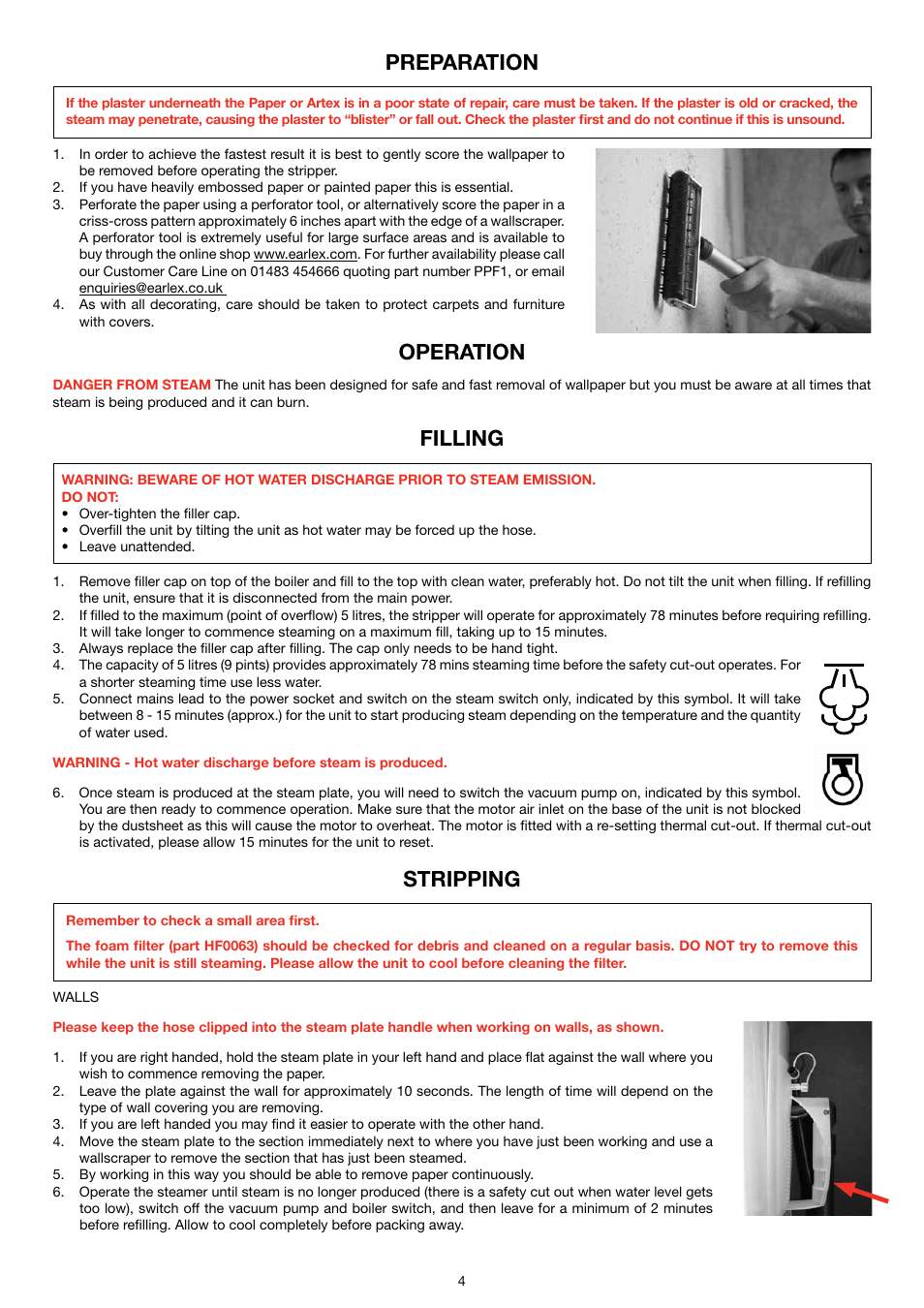 Operation, Filling, Stripping | Preparation | Earlex SS200 User Manual | Page 4 / 8