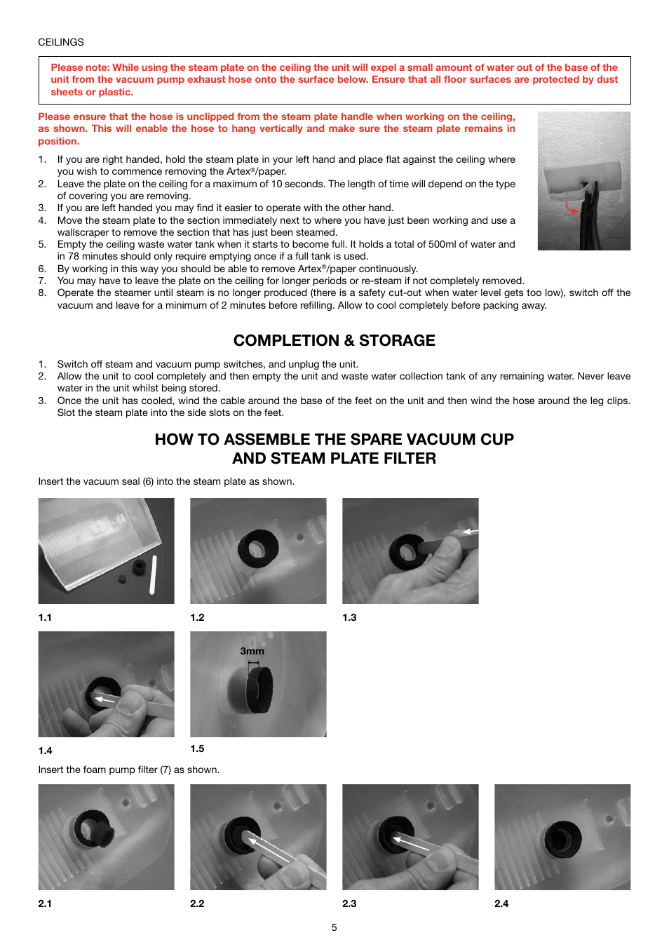 Completion & storage | Earlex SS200 User Manual | Page 5 / 8