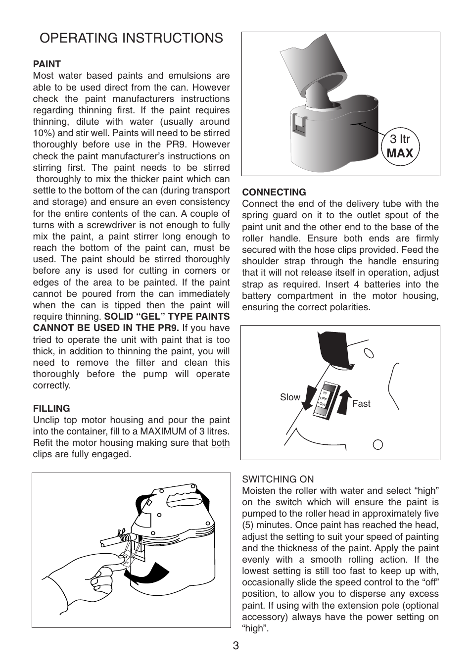 Operating instructions, 3 ltr max | Earlex PR9 User Manual | Page 3 / 8