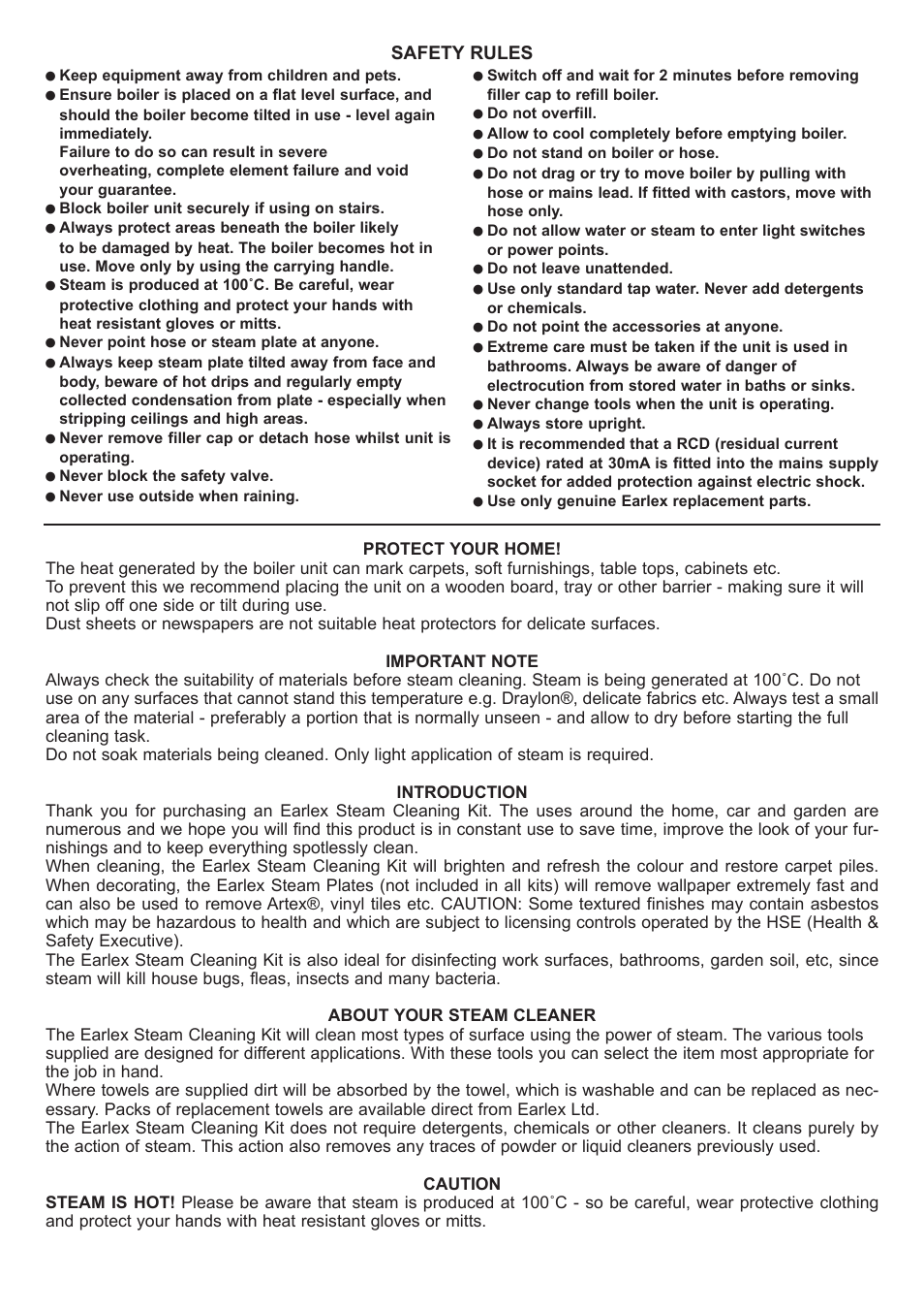 Safety rules | Earlex SC150 User Manual | Page 2 / 8