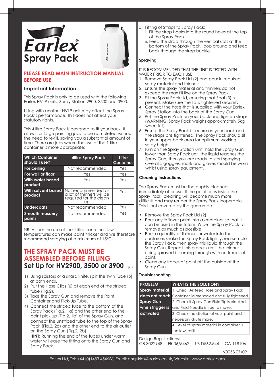 Earlex V0053 User Manual | 2 pages