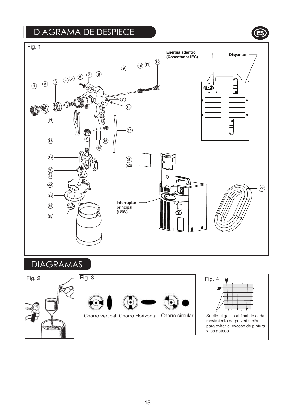 Diagrama de despiece diagramas, Fig. 2, Fig. 3 fig. 4 | Fig. 1 15 | Earlex 6900 User Manual | Page 15 / 20