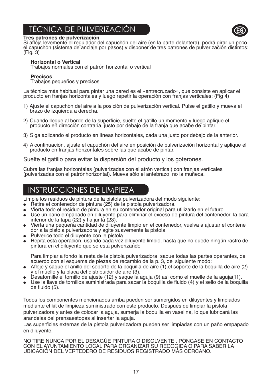 Técnica de pulverización instrucciones de limpieza | Earlex 6900 User Manual | Page 17 / 20