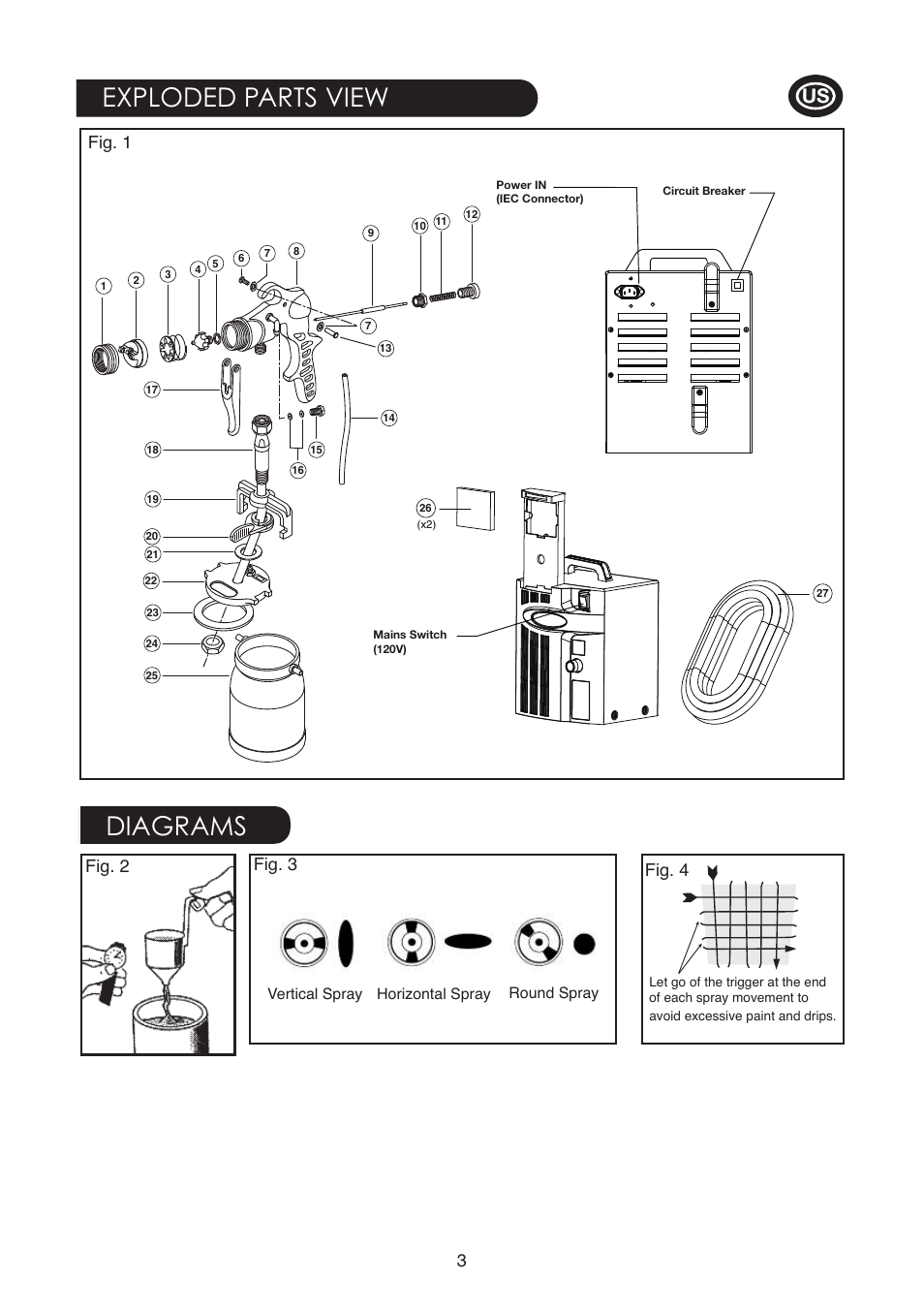 Exploded parts view diagrams, Fig. 2, Fig. 3 fig. 4 | Fig. 1 | Earlex 6900 User Manual | Page 3 / 20