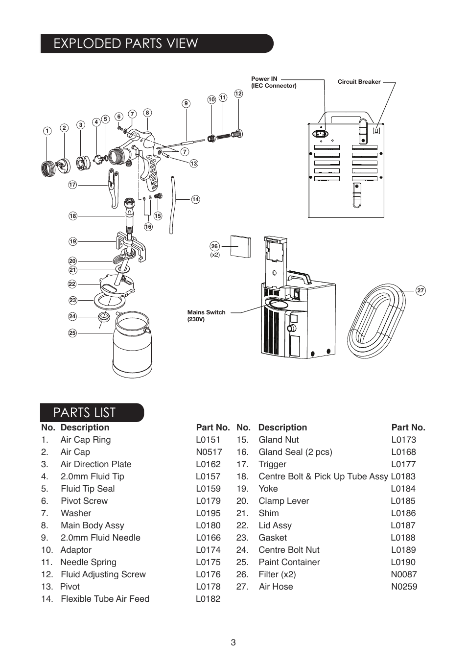 Exploded parts view parts list | Earlex SPRAYSTATION 6900 User Manual | Page 3 / 8