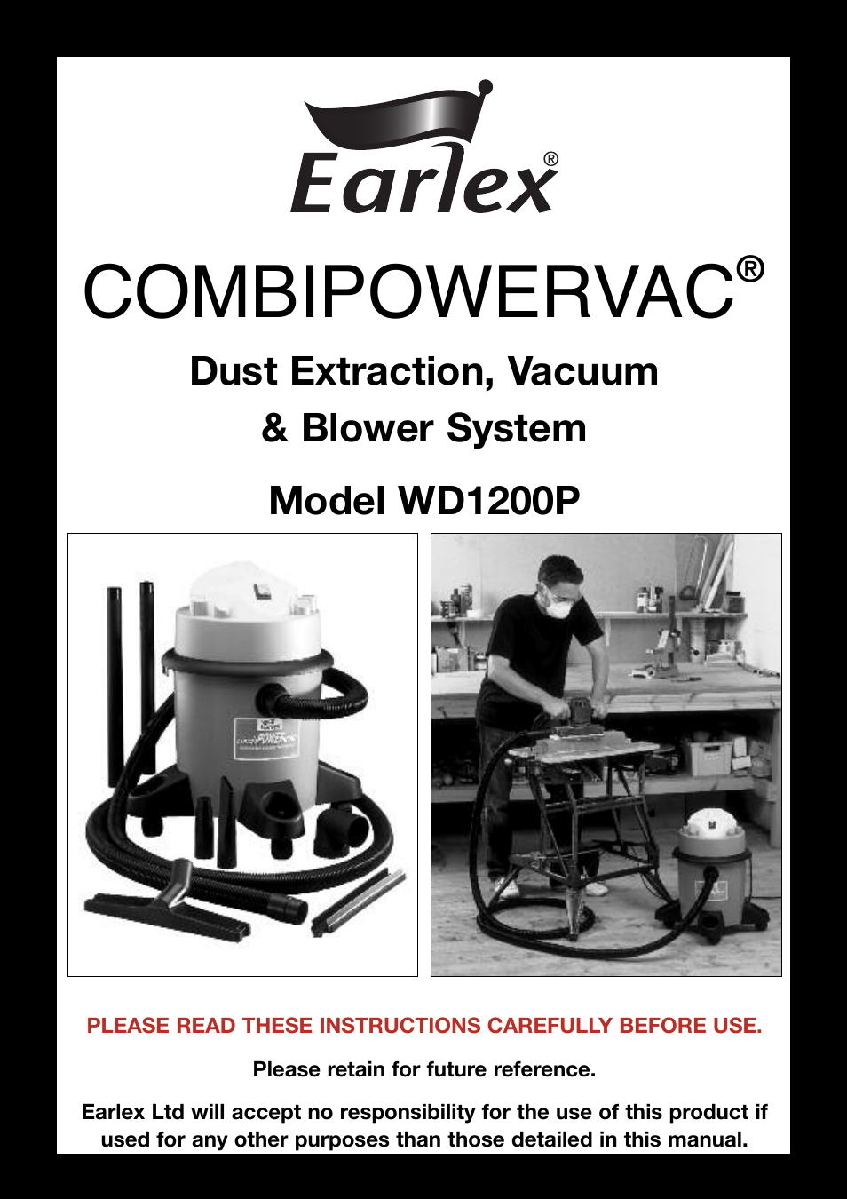 Earlex COMBIPOWERVAC WD1200P User Manual | 8 pages