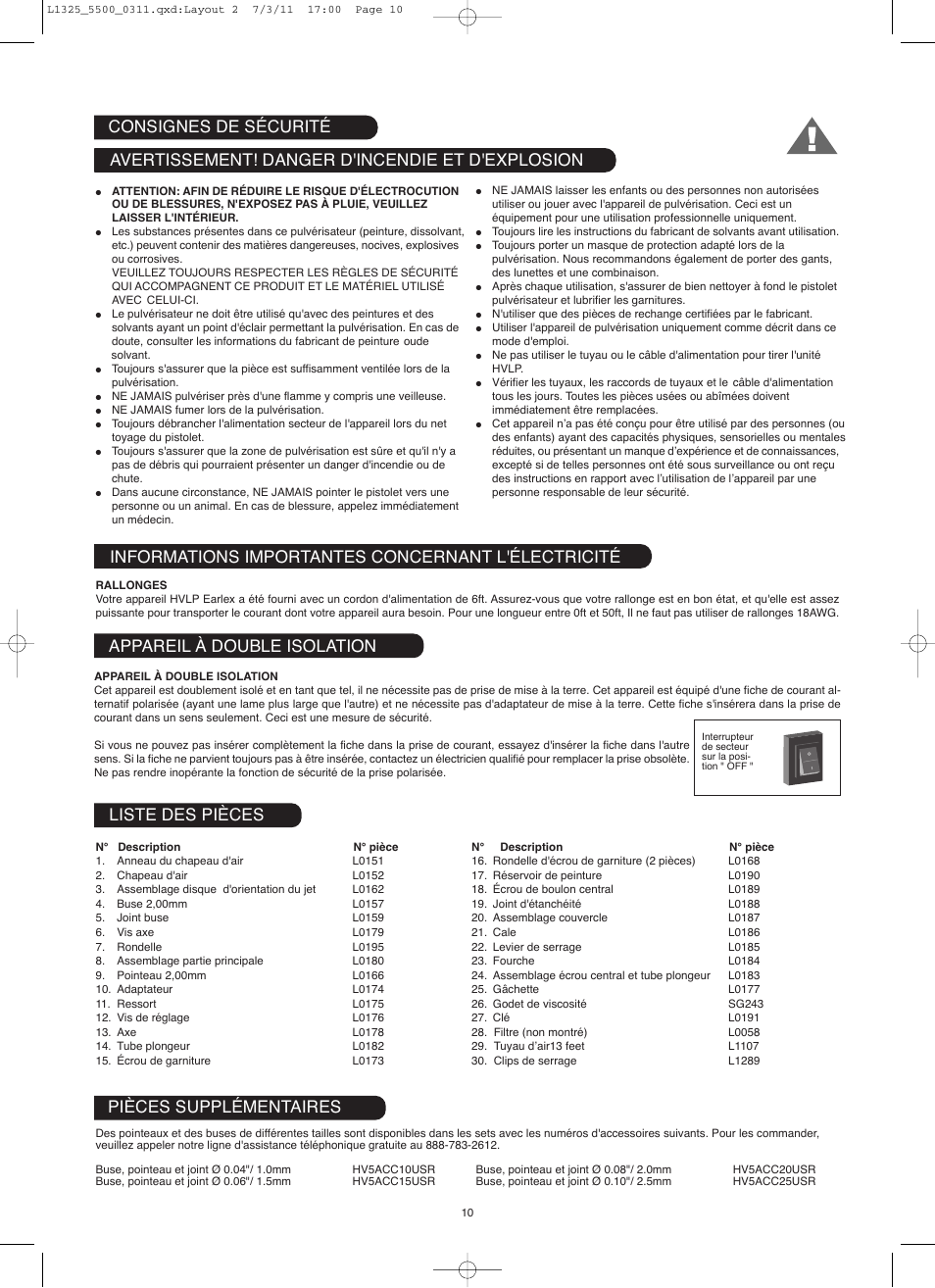 Pièces supplémentaires | Earlex hv5500 User Manual | Page 10 / 22