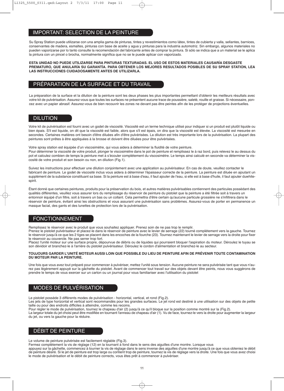 Important: selection de la peinture, Préparation de la surface et du travail dilution, Fonctionnement | Modes de pulvérisation, Débit de peinture | Earlex hv5500 User Manual | Page 11 / 22