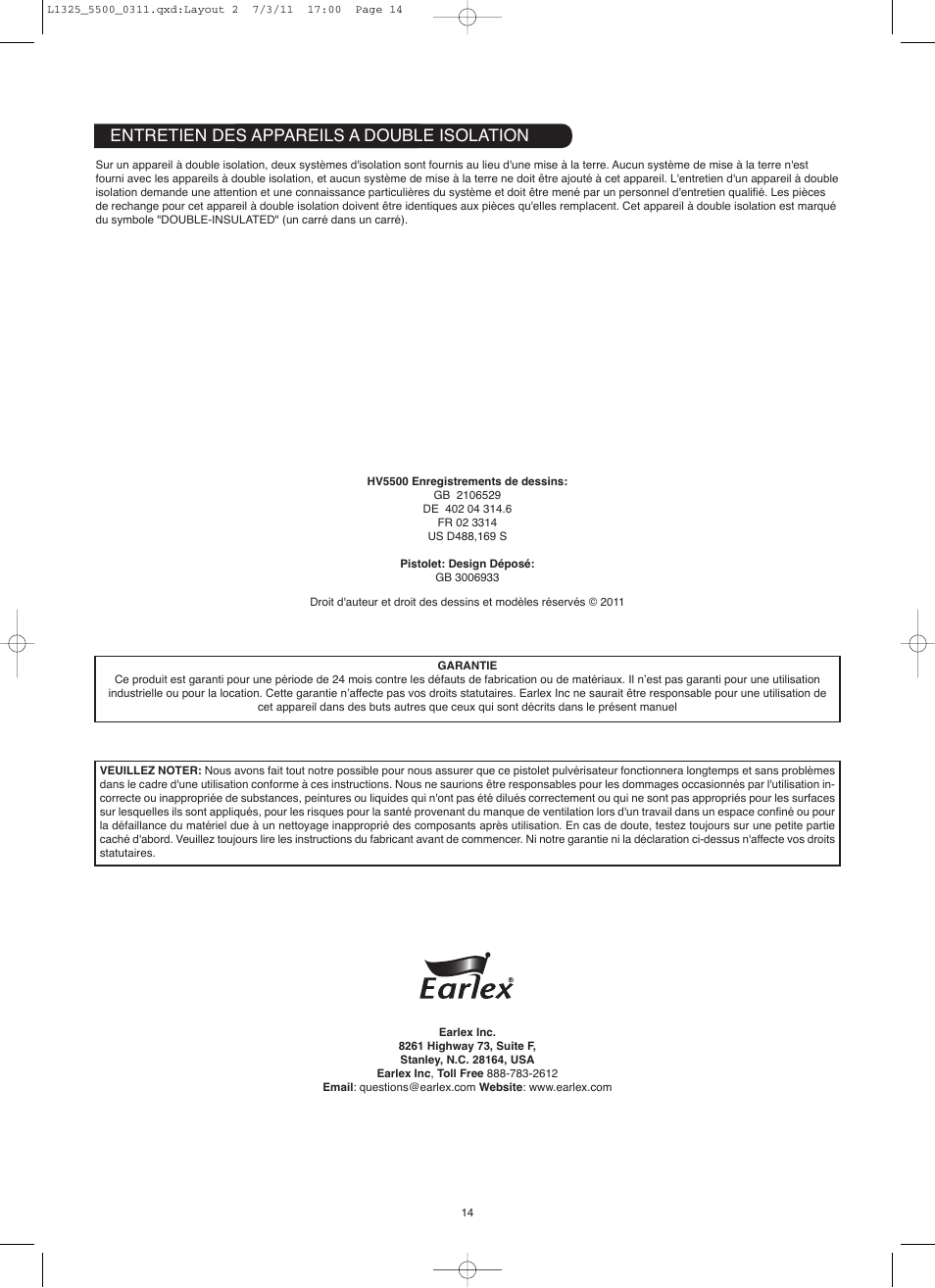 Entretien des appareils a double isolation | Earlex hv5500 User Manual | Page 14 / 22