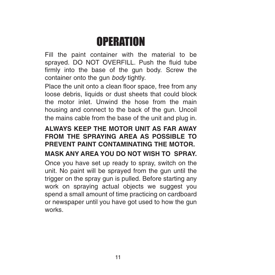 Operation | Earlex 3000 User Manual | Page 11 / 24