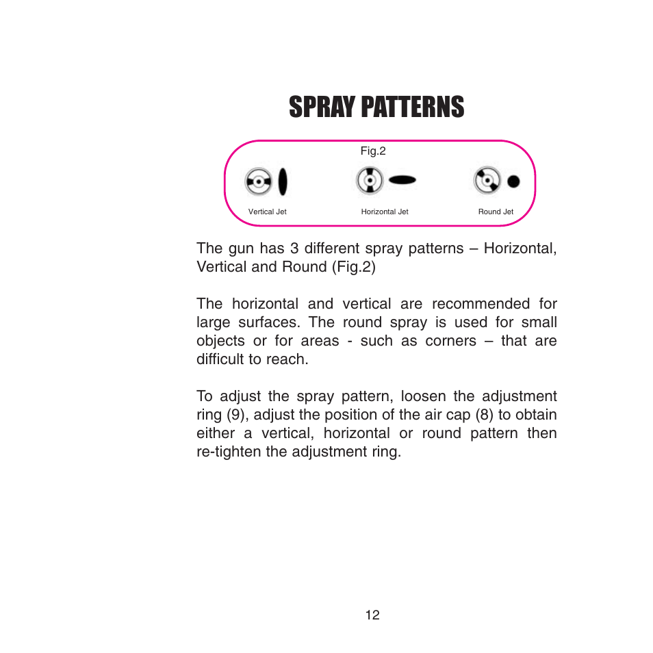 Spray patterns | Earlex 3000 User Manual | Page 12 / 24