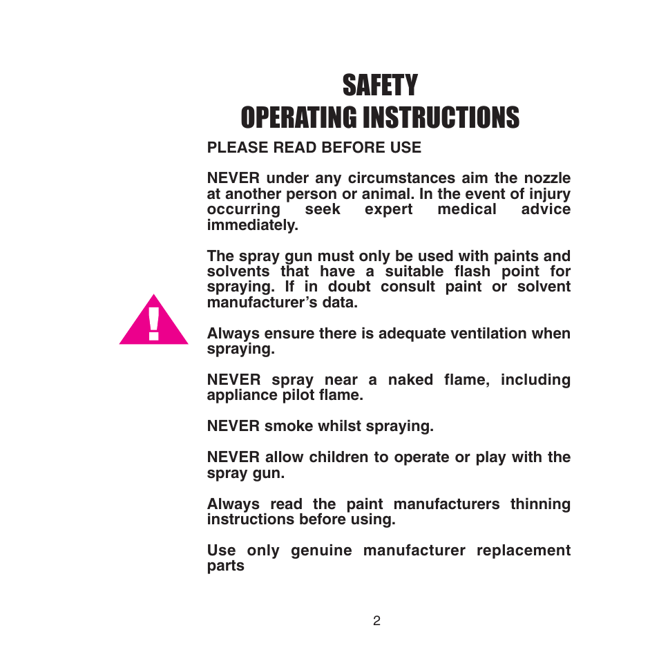 Safety operating instructions | Earlex 3000 User Manual | Page 2 / 24