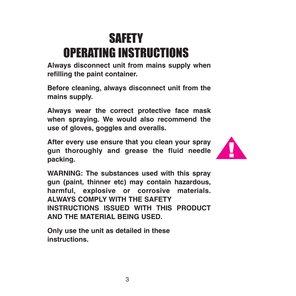 Safety operating instructions | Earlex 3000 User Manual | Page 3 / 24