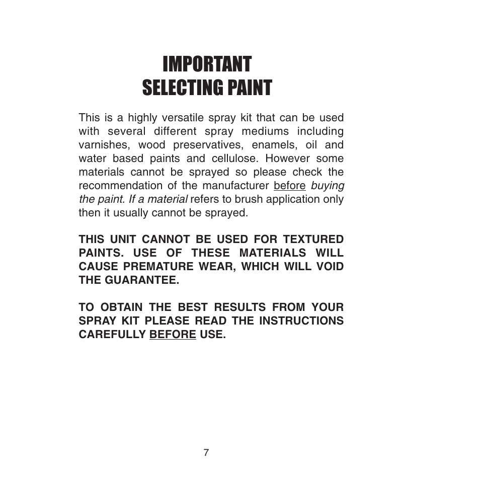 Important selecting paint | Earlex 3000 User Manual | Page 7 / 24