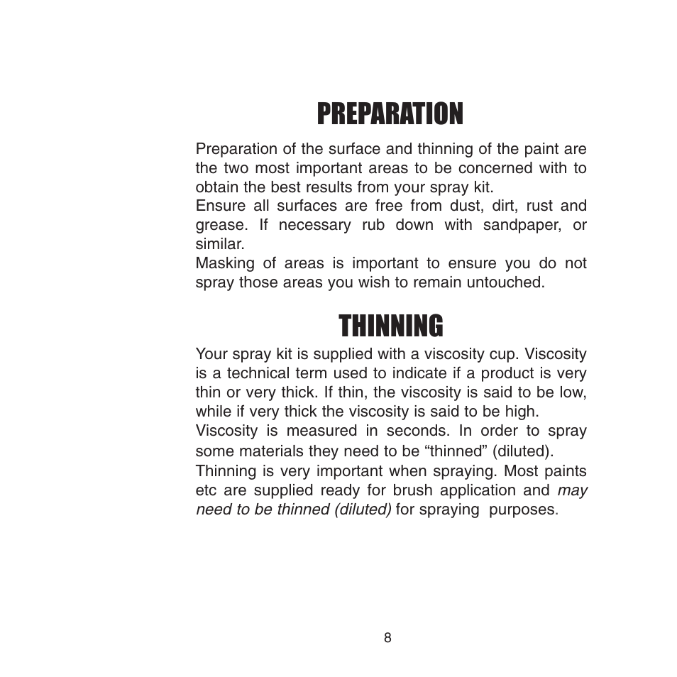 Preparation, Thinning | Earlex 3000 User Manual | Page 8 / 24