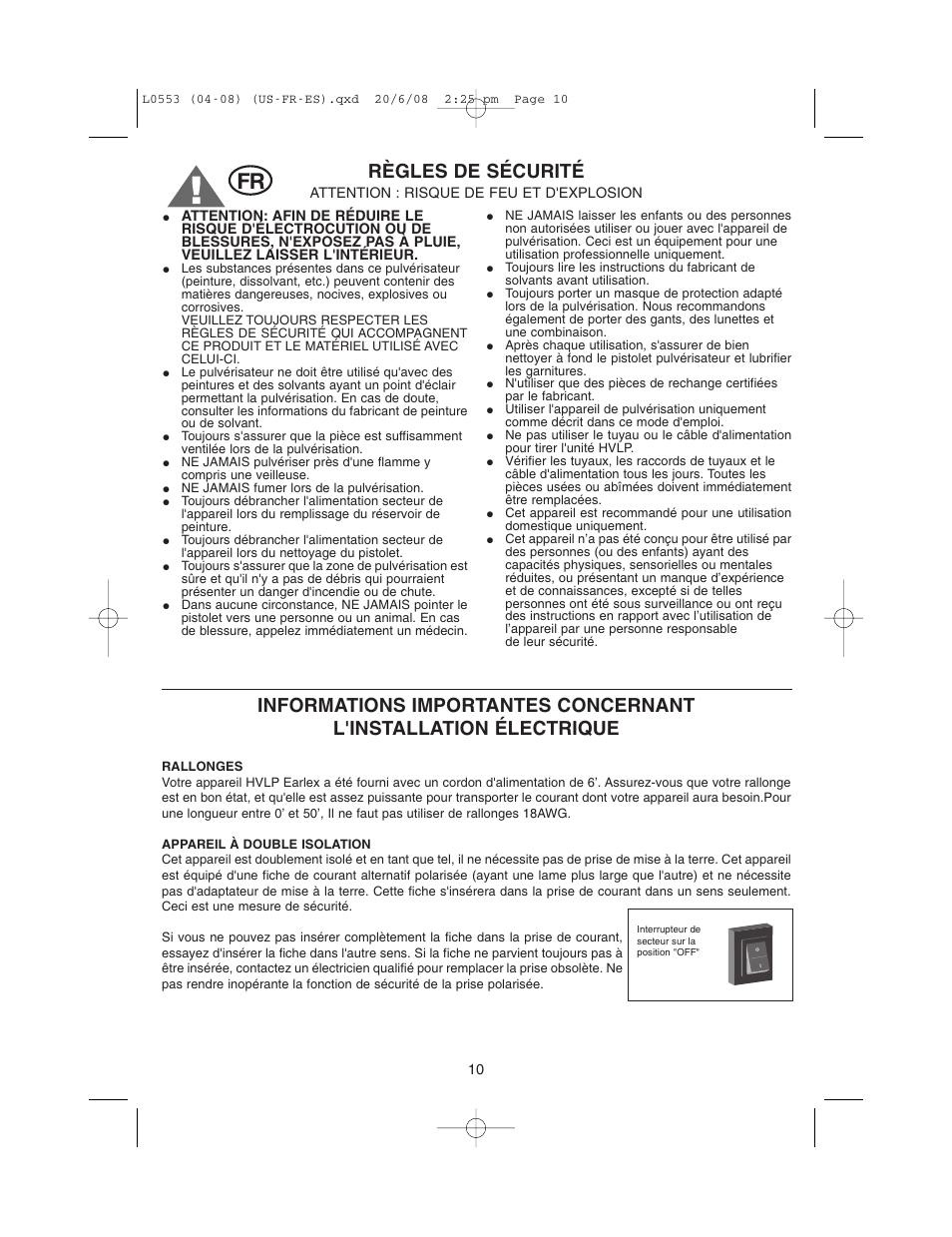 Règles de sécurité | Earlex L0553 User Manual | Page 10 / 24