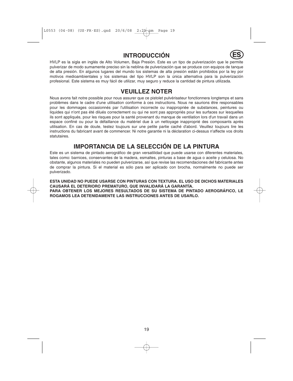 Introducción, Importancia de la selección de la pintura | Earlex L0553 User Manual | Page 19 / 24